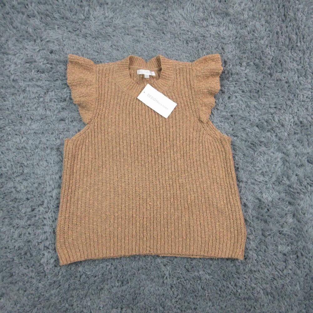 DESIGNHISTORY Sweater Vest Womens S Beige Mock Neck Ruffle Cap Sleeve Chunky NWT